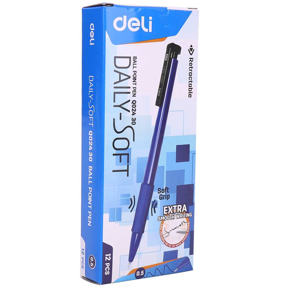 Hộp 12 Cây Bút Bi Dầu Đầu Bấm Dailysoft 0.5Mm Deli EQ02430 - Xanh