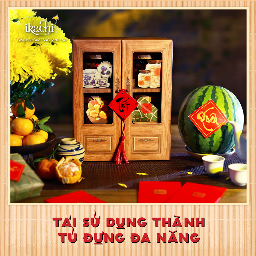 (COMBO ƯU ĐÃI 859K) - Set hộp quà Tết Xanh Ikachi SẮM TẾT + ĐỦ ĐẦY