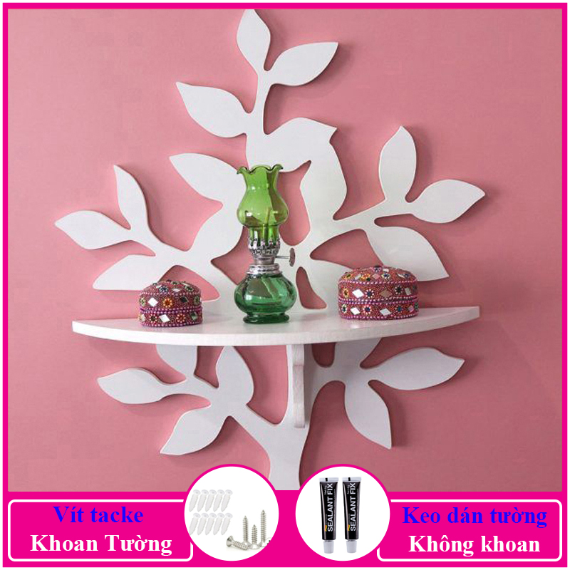 Kệ treo tường trang trí không cần khoan, chất liệu gỗ nhựa cao cấp màu trắng, decor không gian sống - a06