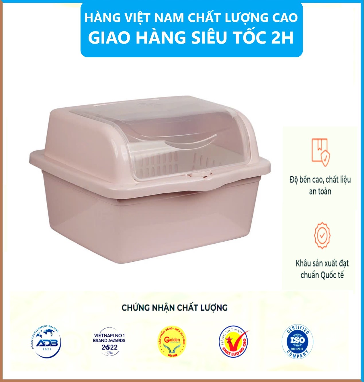 Rổ úp chén bát có NẮP ĐẬY Việt Nhật - Khay úp chén bát chất liệu nhựa PP nguyên sinh an toàn - Hàng Việt Nam