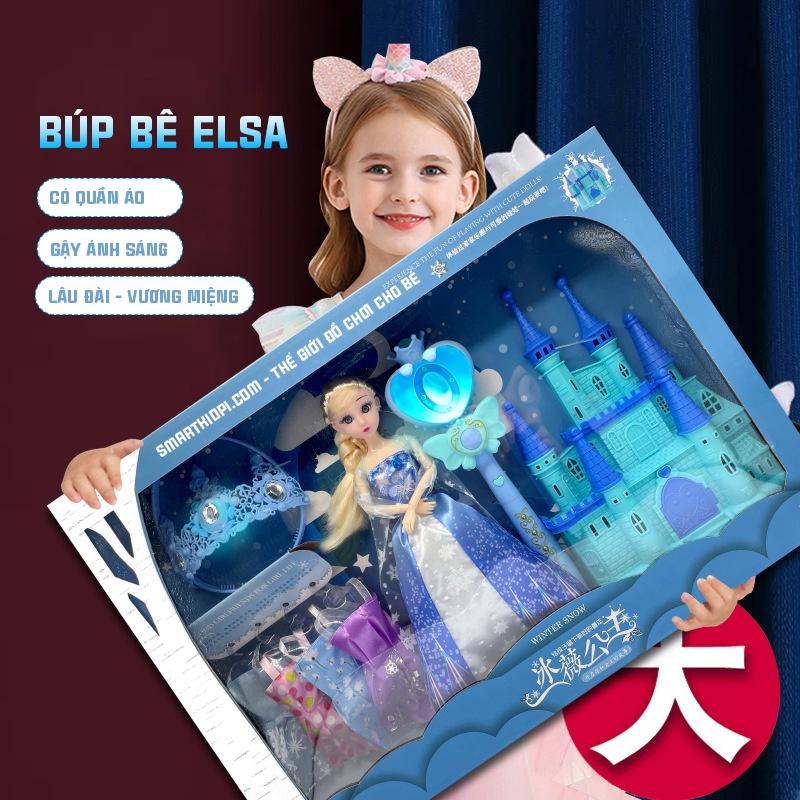 BÚP BÊ ELSA TÓC MÂY - CÓ QUẦN ÁO THAY THẾ - GẬY ÁNH SÁNG VÀ LÂU ĐÀI TUYẾT