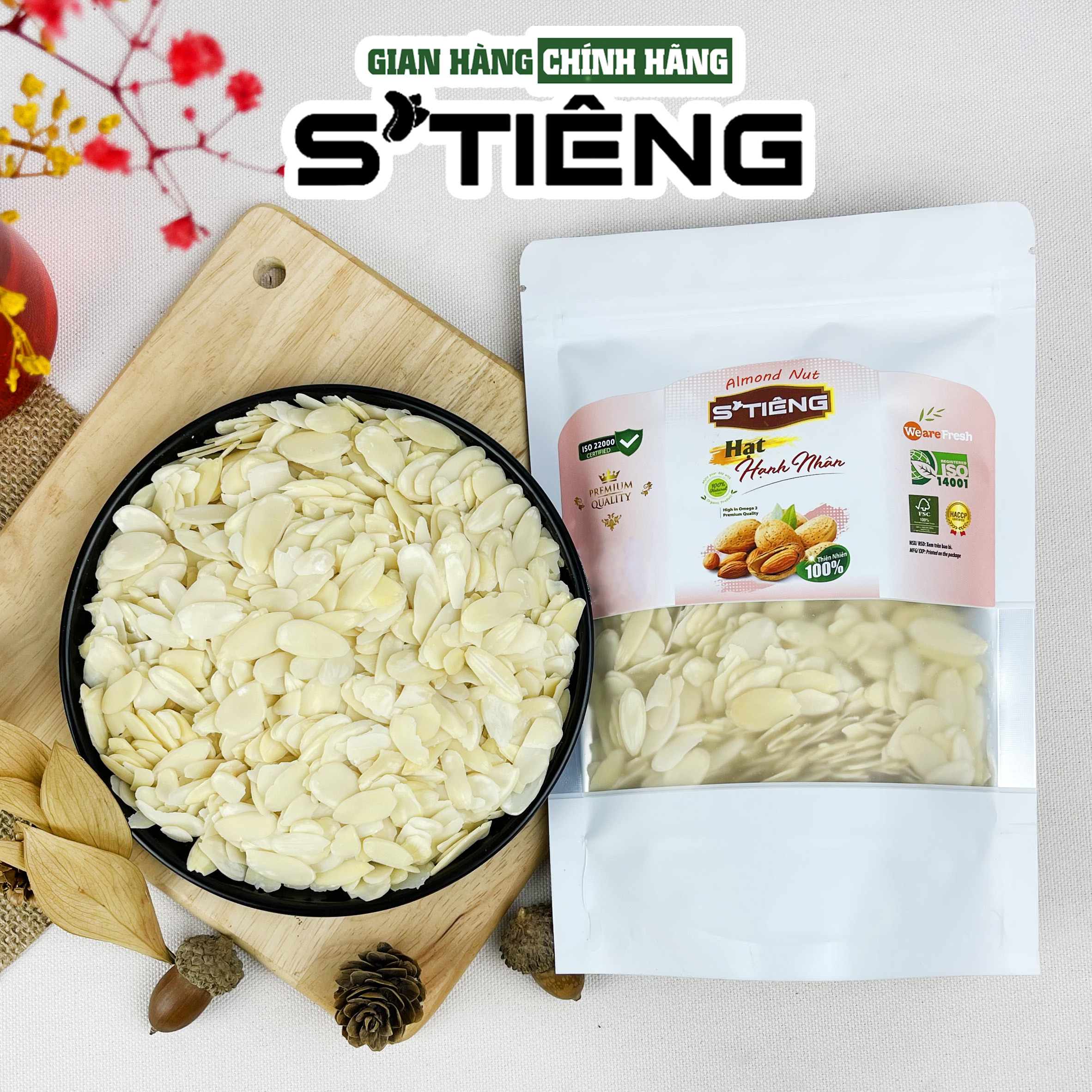 250Gr Hạt Hạnh Nhân Cắt Lát S'TIÊNG Làm Sữa Làm Bánh