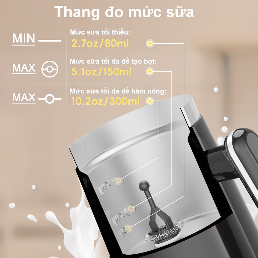 Máy tạo bọt sữa nóng và lạnh 4 trong 1. Thương hiệu Mỹ cao cấp Biolomix - BMF101. Hàng nhập khẩu