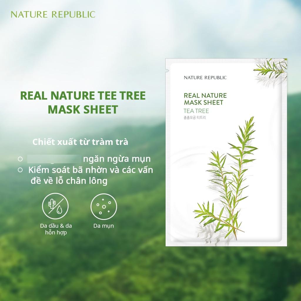 Mặt Nạ Giấy Cấp Ẩm, Ngừa Mụn, Se Khít Lỗ Chân Lông Nature Republic Real Nature Mask Sheet 23ml - Tea tree