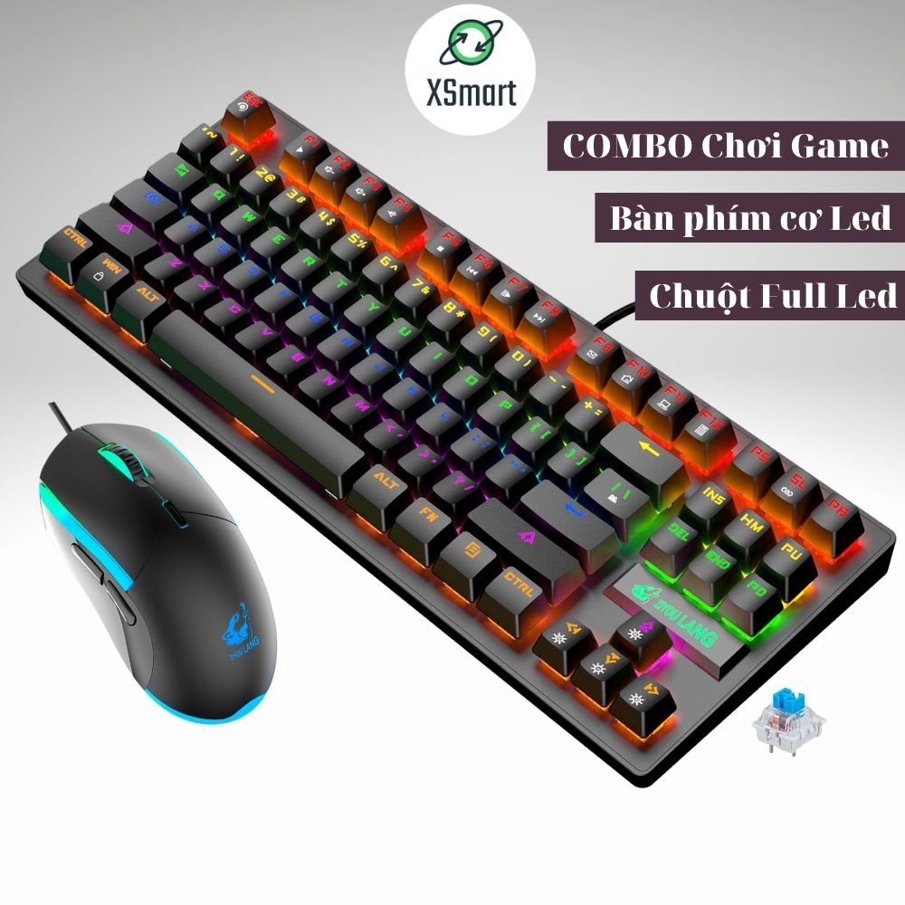 Bộ bàn phím cơ và chuột XSmart có dây đèn LED đổi màu siêu đẹp chơi game làm văn phòng cực đã K2+V7 (Đen) - Hàng Chính Hãng