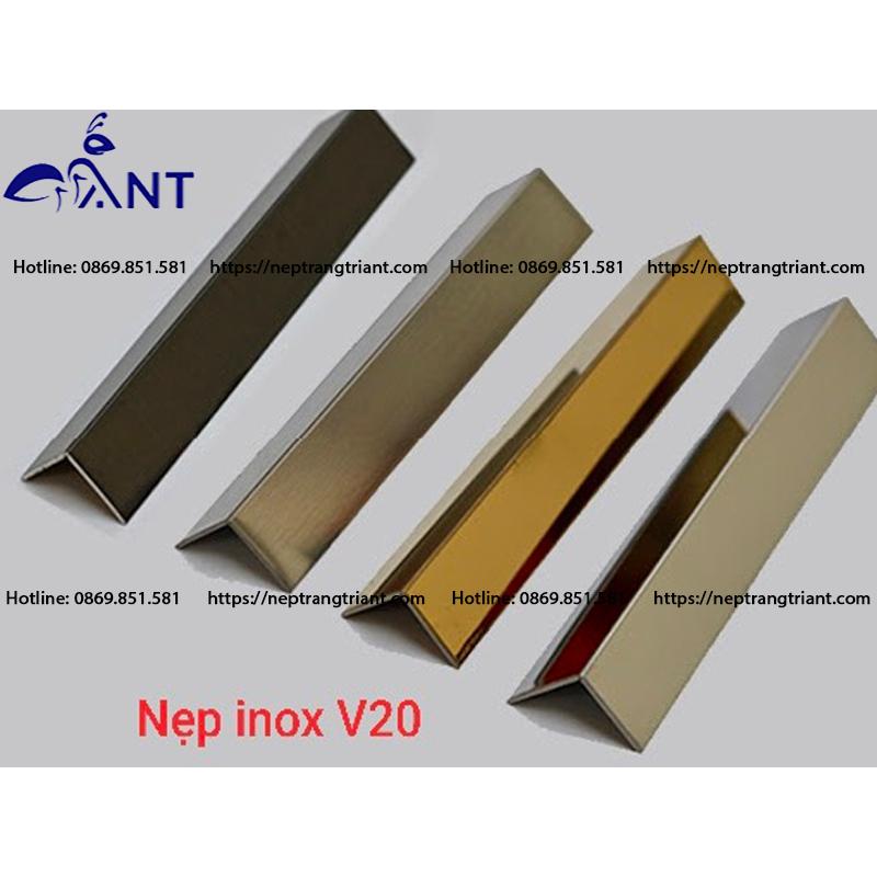 Nẹp inox chữ V hồng gương, Nẹp v inox, chỉ inox trang trí, loại dày 0.8li bào chấn vuông góc, thanh dài 2m44