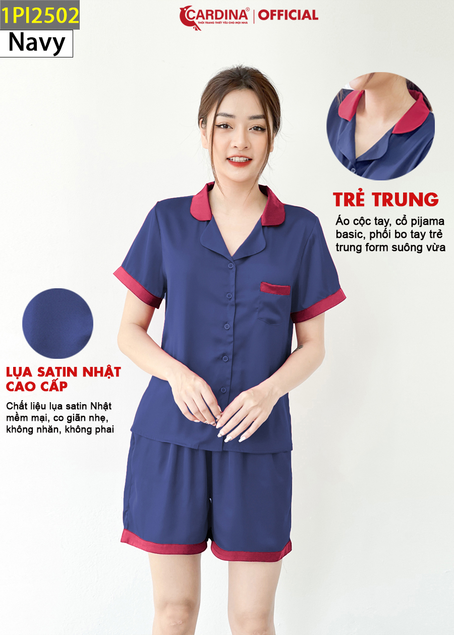 Đồ Bộ Pijama Nữ CARDINA Chất Lụa Satin Nhật Cao Cấp Áo Cộc Tay Quần Đùi 1Pi25