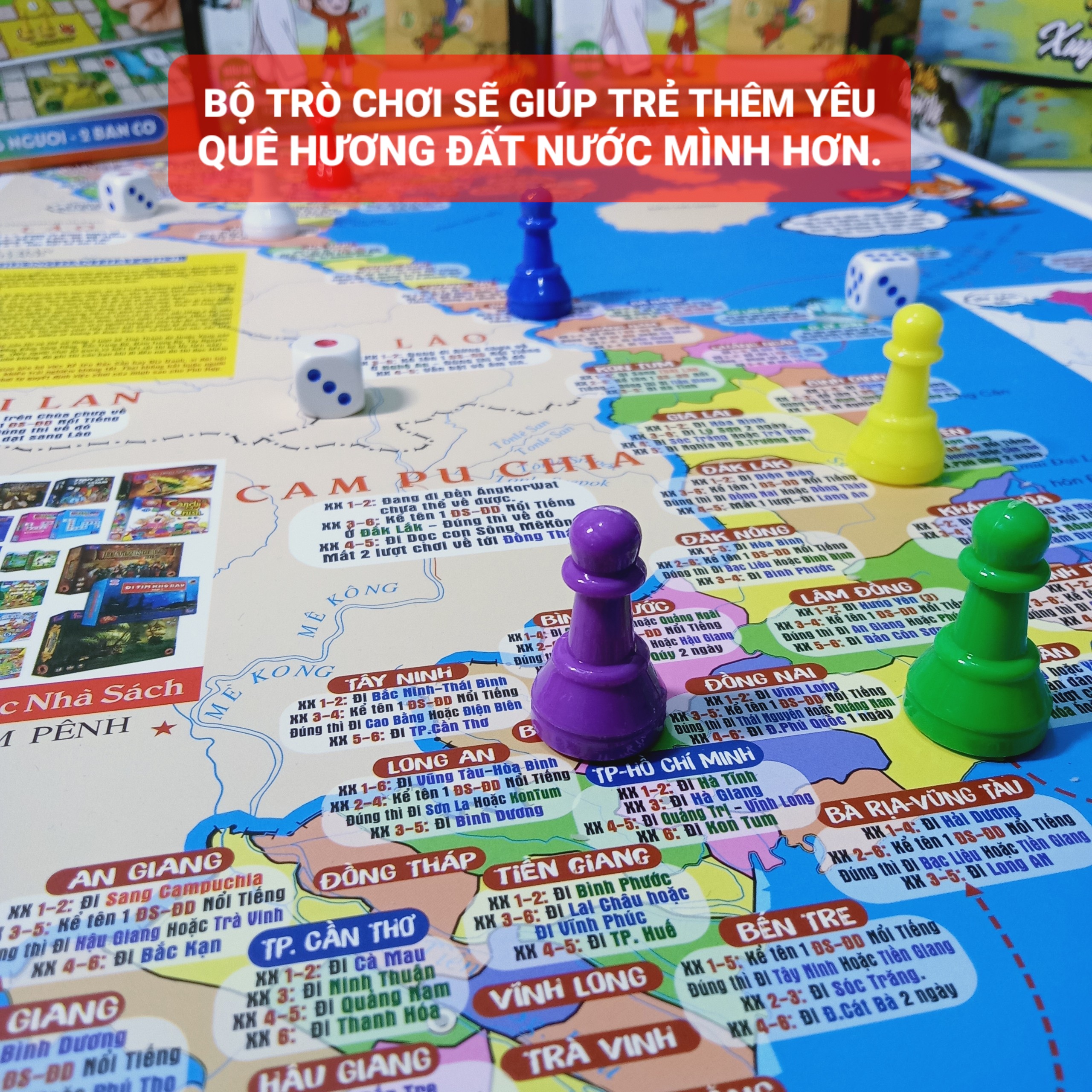 Board game-Du lịch xuyên Việt Foxi-đồ chơi phát triển tư duy-tăng sự hiểu biết-dễ chơi-vui nhộn-giá siêu rẻ