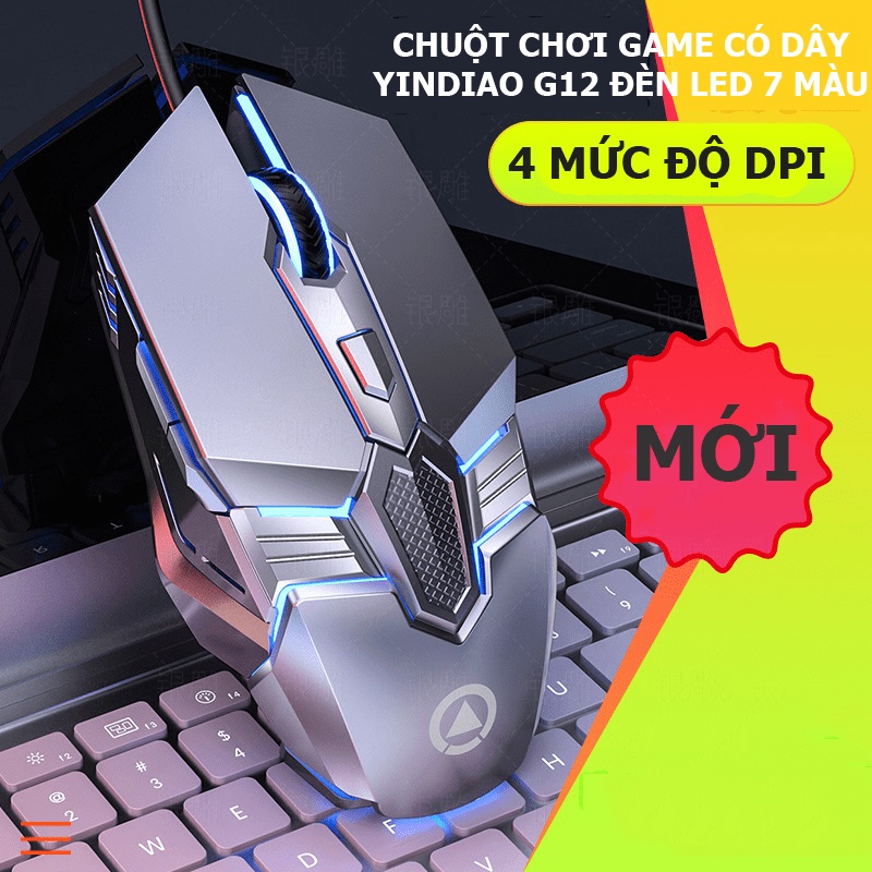 Chuột chơi game có dây YINDIAO G12 đèn led 7 màu - JL - MÀU NGẪU NHIÊN - HÀNG CHÍNH HÃNG