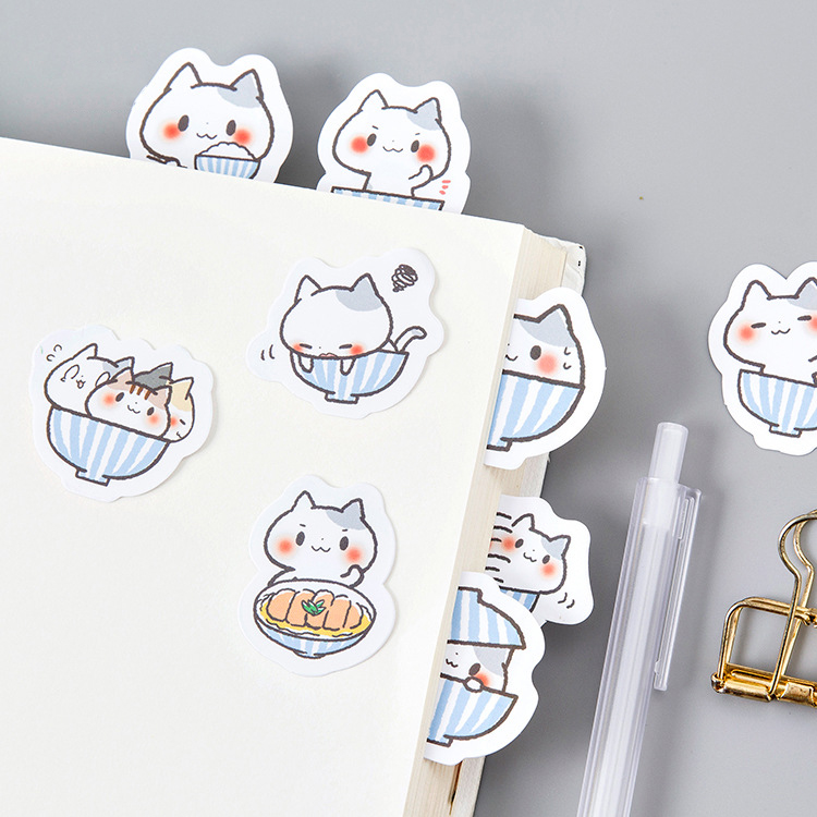 Sticker chủ đề Mèo Và Bát - Hộp 45 miếng dán trang trí sổ tay Bullet Journal - M043