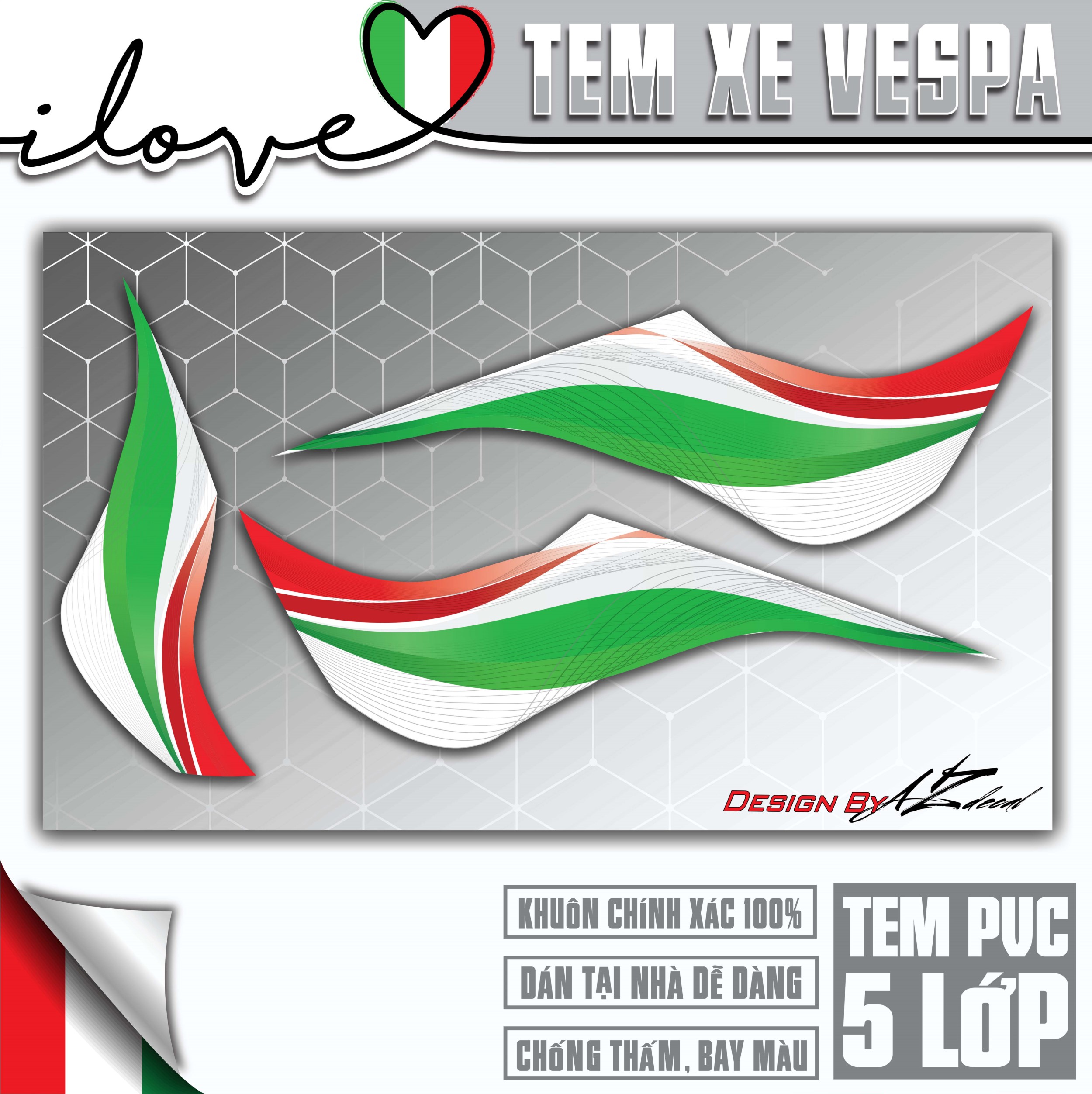 Tem Xe Vespa Sprint/Primavera/LX/GTS Thiết Kế Italia | VP02 | Decal Rời Chống Nước, Dễ Dán