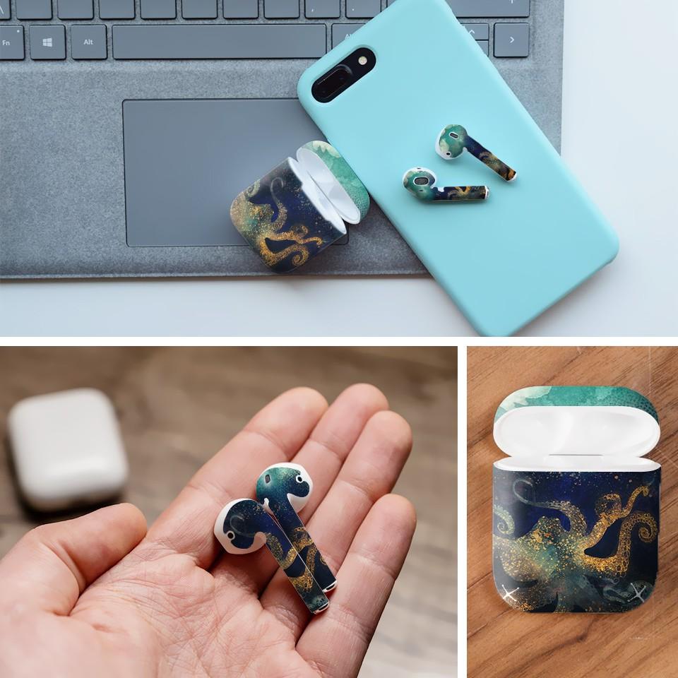 Miếng dán skin cho AirPods in hình bạch tuộc - giả sơn mài - GSM152