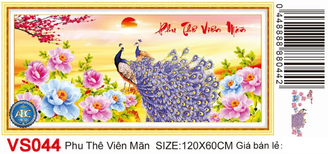 Tranh đính đá phu thê viên mãn VS044 - 120 x 60 cm - chưa đính