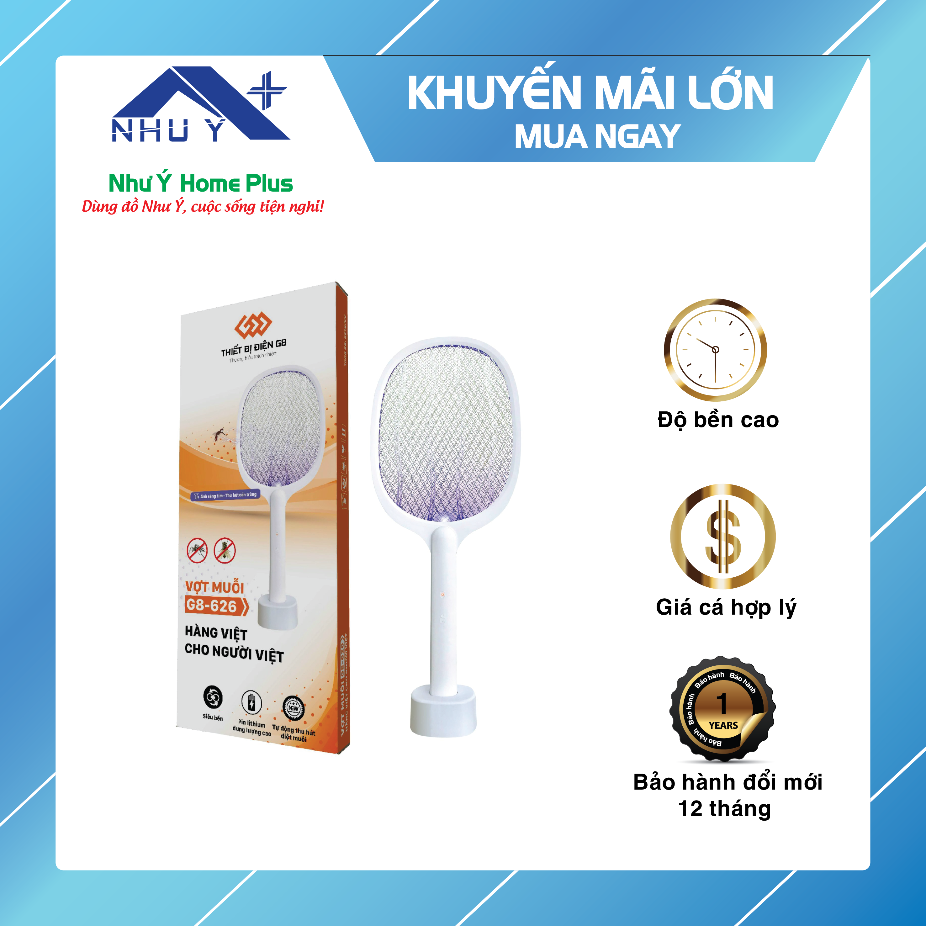 Vợt muỗi thông minh kiêm đèn bắt muỗi tự động 2 in 1, mã G8-626 Cao cấp