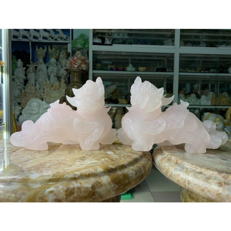 Cặp Tỳ Hưu Chiêu Tài Lộc Đá Ngọc Hồng - ngang 20cm