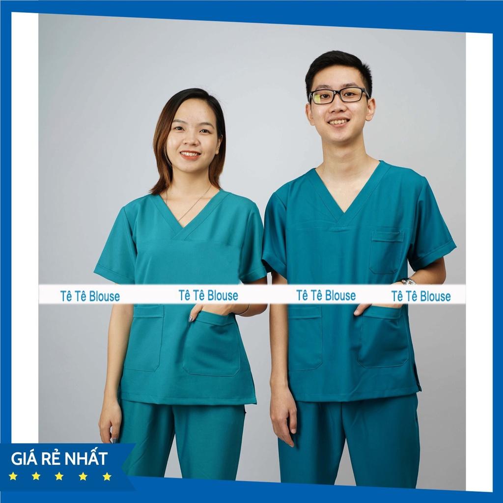 Bộ SCRUBS cổ tim phòng mổ, đồng phục phẫu thuật, Spa, phòng khám, Bác Sĩ, màu XANH NGỌC LÝ vải Thun co giãn Cao cấp