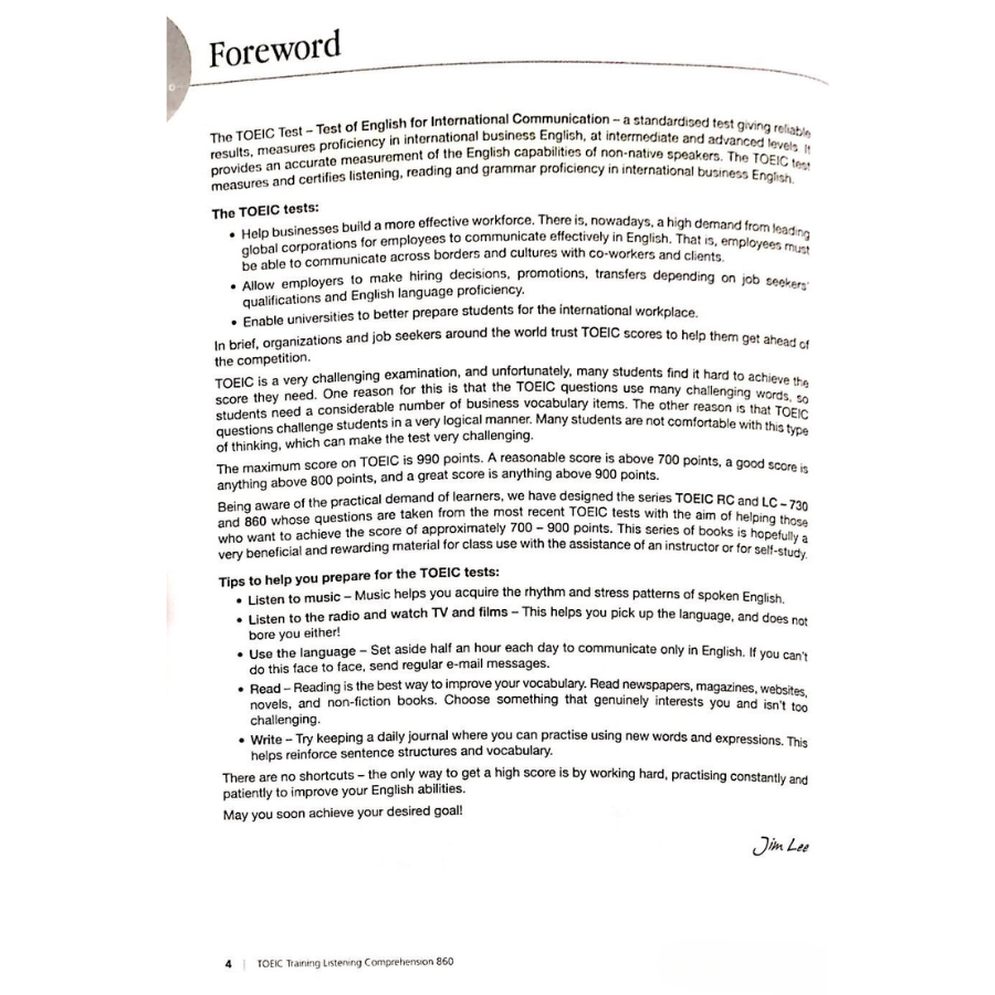 Sách TOEIC Training Listening Comprehension 860