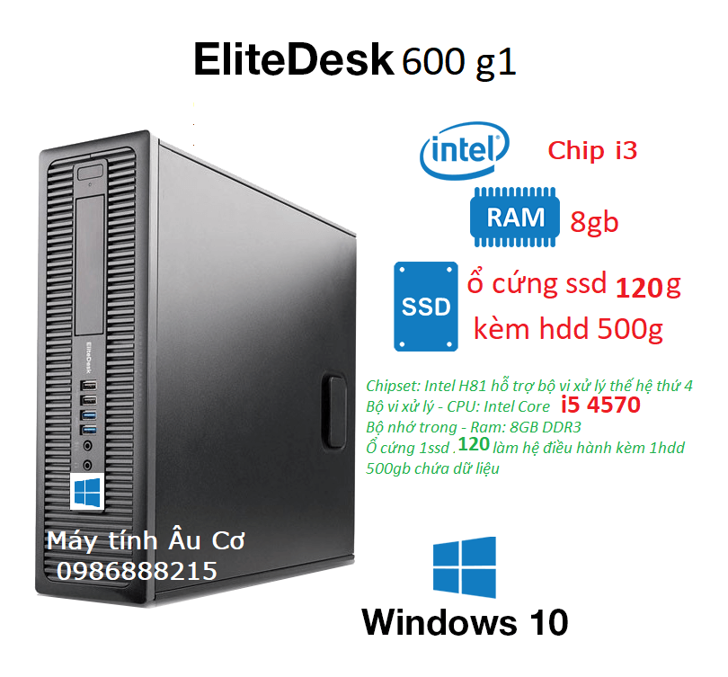 Máy tính đồng bộ EliteDesk 600G1 ( CPU Core i5-4570 ( 3.6GB) - Ram 8GB - SSD 120GB + HDD 500GB ) - HÀNG CHÍNH HÃNG