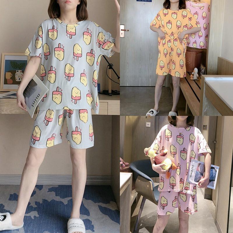 Bộ Đồ Ngủ Áo Tay Ngắn + Quần Short Xinh Xắn Cho Nữ