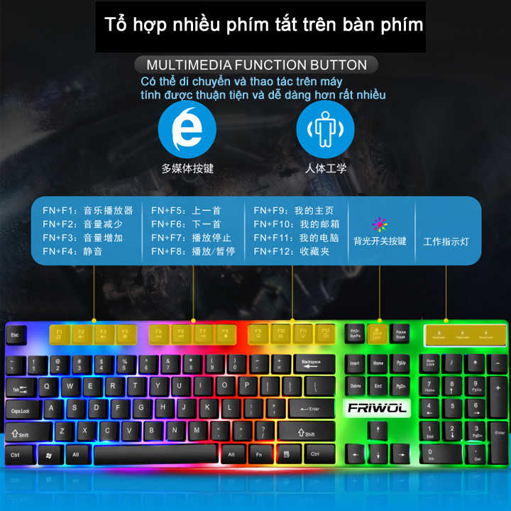 Bàn phím FRIWOL W1 chuyên Game Led 7 màu - Hàng nhập khẩu