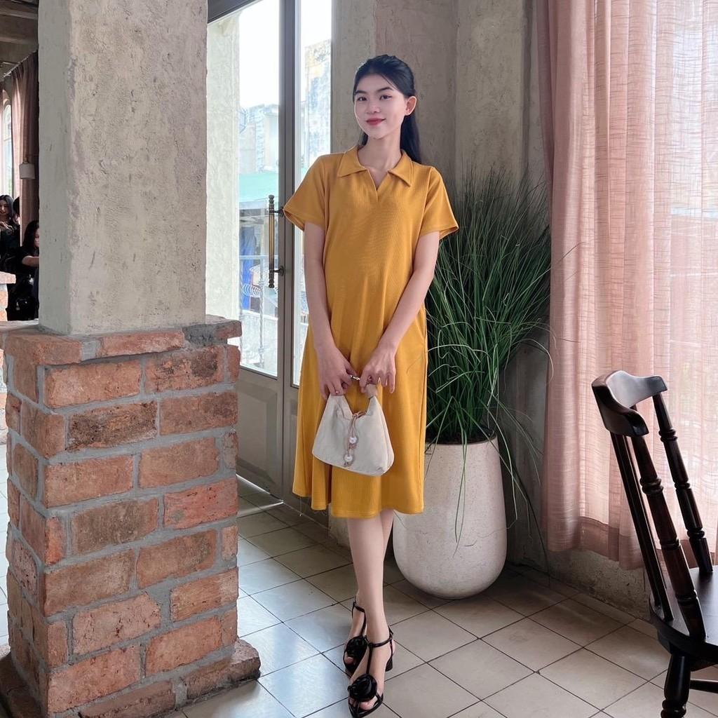 Đầm bầu Polo thun tăm dáng dài trẻ trung, năng động - Hồng