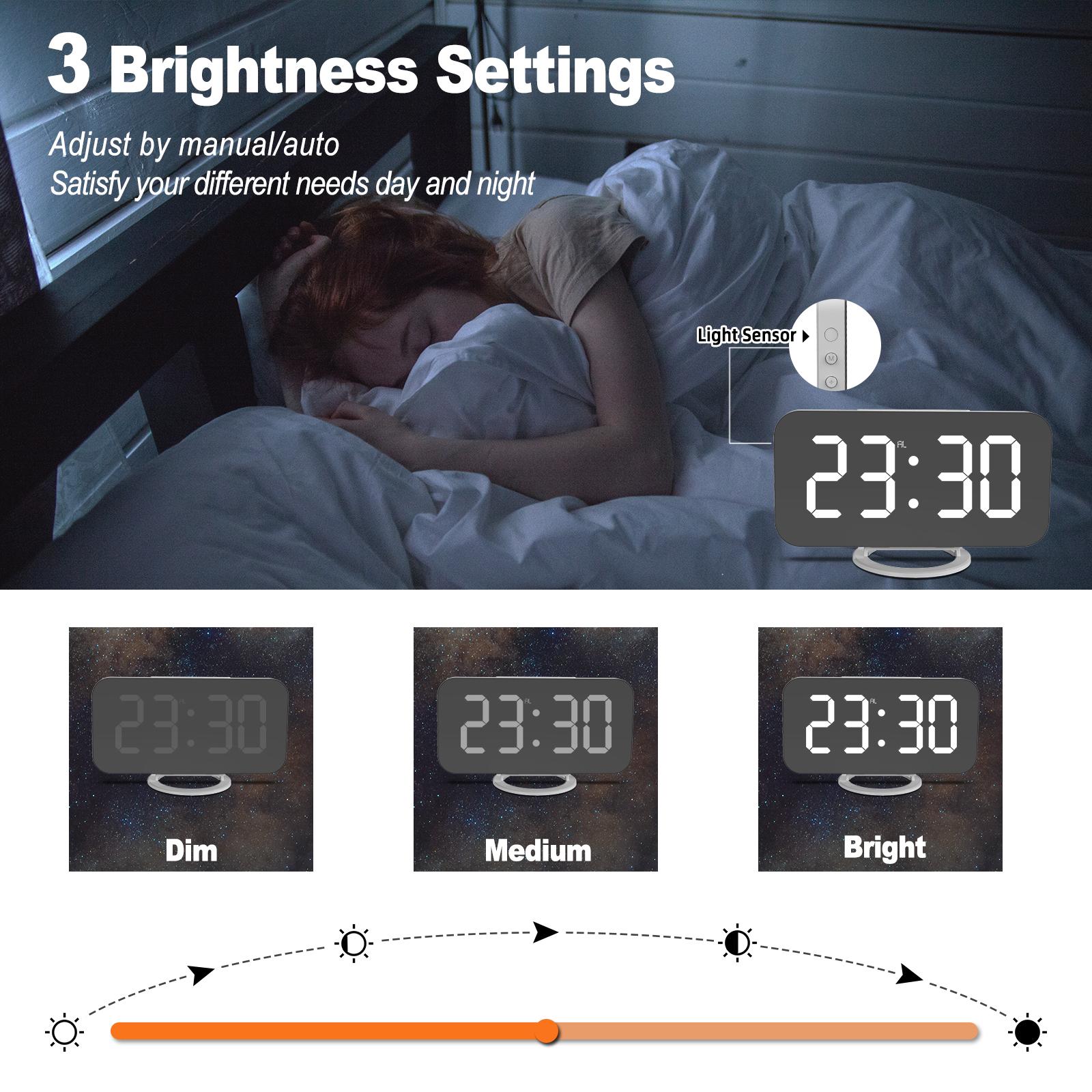 Đồng hồ LED báo thức kỹ thuật số USB có gương