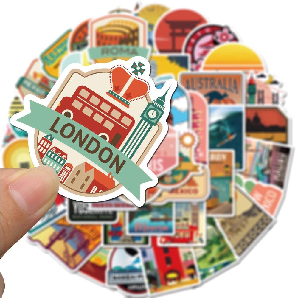 Set 50 STICKER Big Cities Chất Liệu PVC Chống Thấm Nước Trang Trí Điện Thoại , Nón Bảo Hiểm , Laptop , Vali