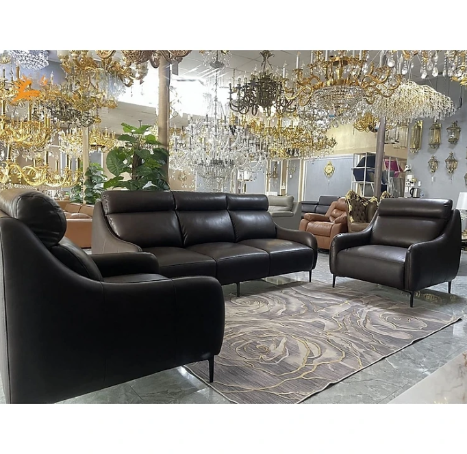 Combo ghế sofa băng da bò Italy Tundo màu đen SFBCT03 2m2 hàng cao cấp chuẩn da bò nhập khẩu Ý