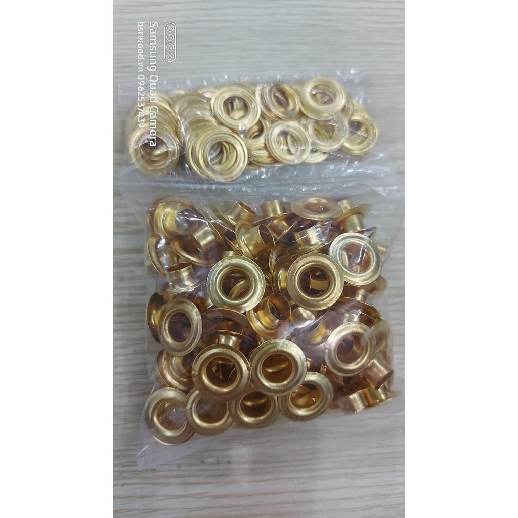 Khoen ore 8mm Khuy mắt cáo đóng bạt, bấm bạt, bấm túi giấy Bằng sắt xi MÀU VÀNG Túi 100 cái + 100 long đền