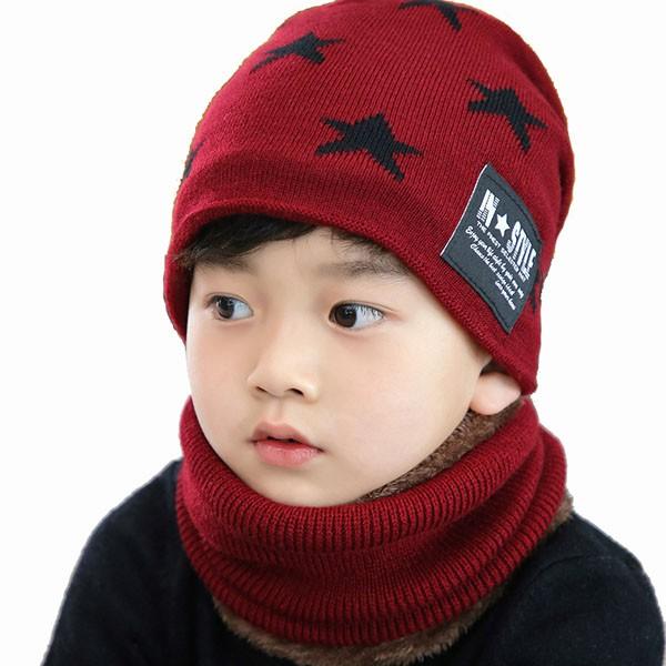 Mũ len ngôi sao lót lông kèm khăn ống kiểu Hàn Quốc cho bé cực Cool (từ 1-5 tuổi) or 5-15 tuổi