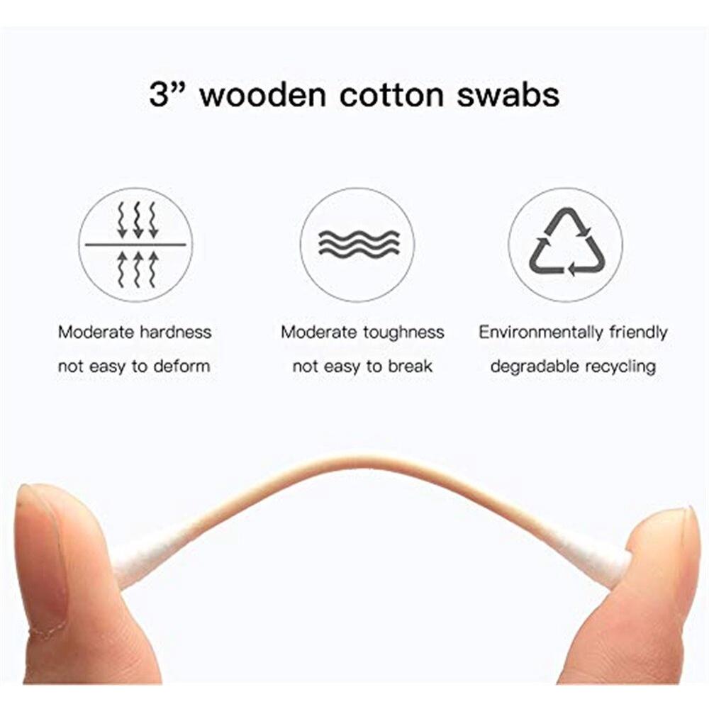 100pc Cotton Swabs Wooden Handle Double Tipped with Finest Quality Cotton Heads Multipurpose Safe Highly Absorbent Cotton-Tipped