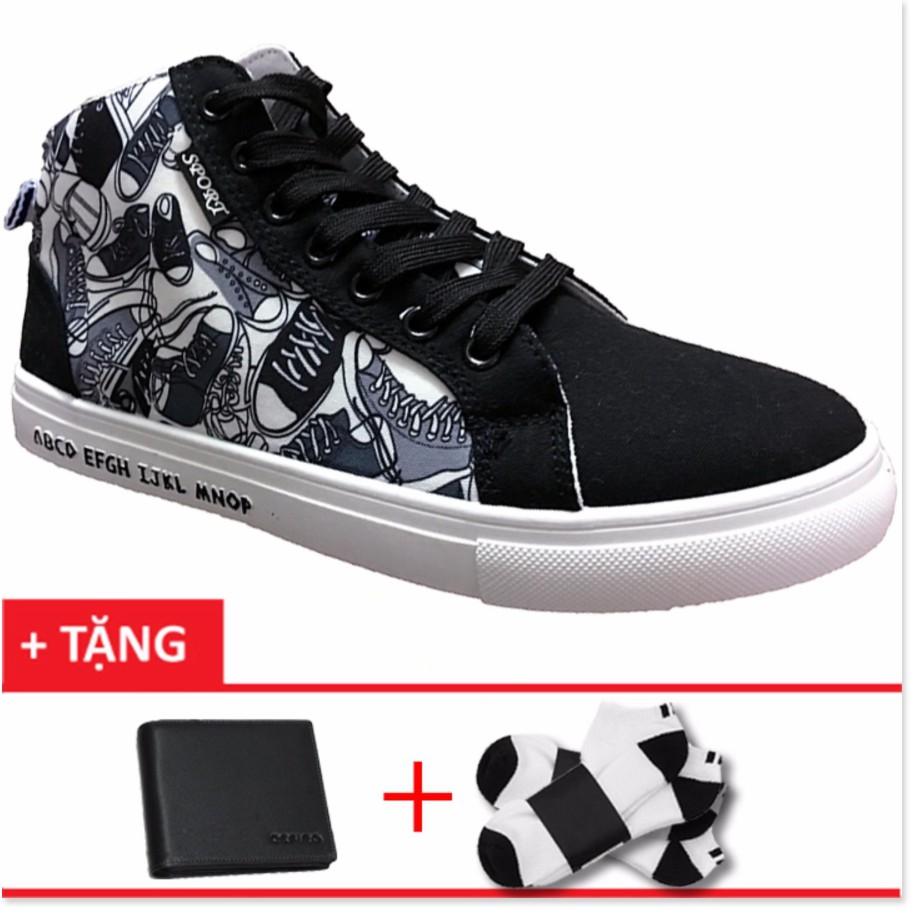 Giày sneaker nam hoạ tiết giày+Tặng 1 ví da+2 đôi tất T801DE