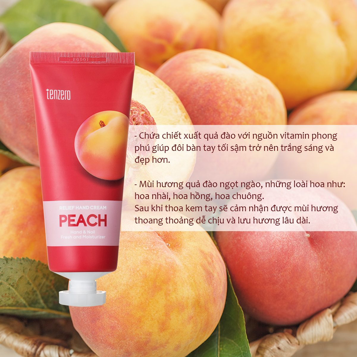 Kem Dưỡng Tay Làm Sáng Da, Mịn Màng Trái Đào Tenzero Relief Hand Cream Peach 100ml