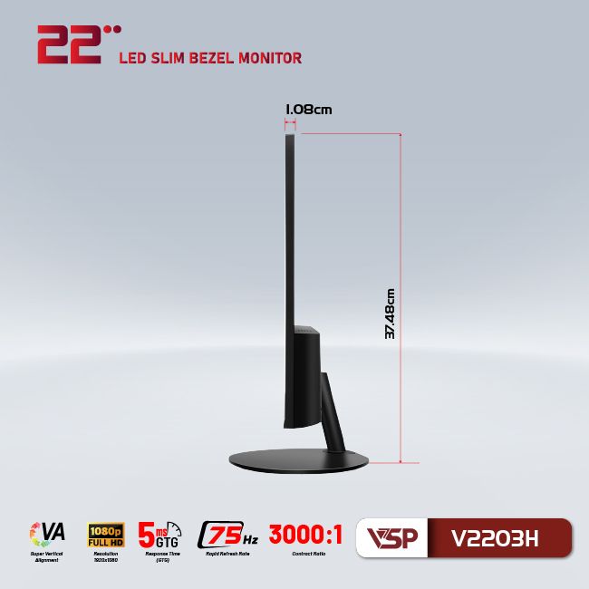 MÀN HÌNH PHẲNG VSP 22INCH TRÀN VIỀN V2203H (FullHD, 75Hz, HDMI, VGA) - JL - HÀNG CHÍNH HÃNG