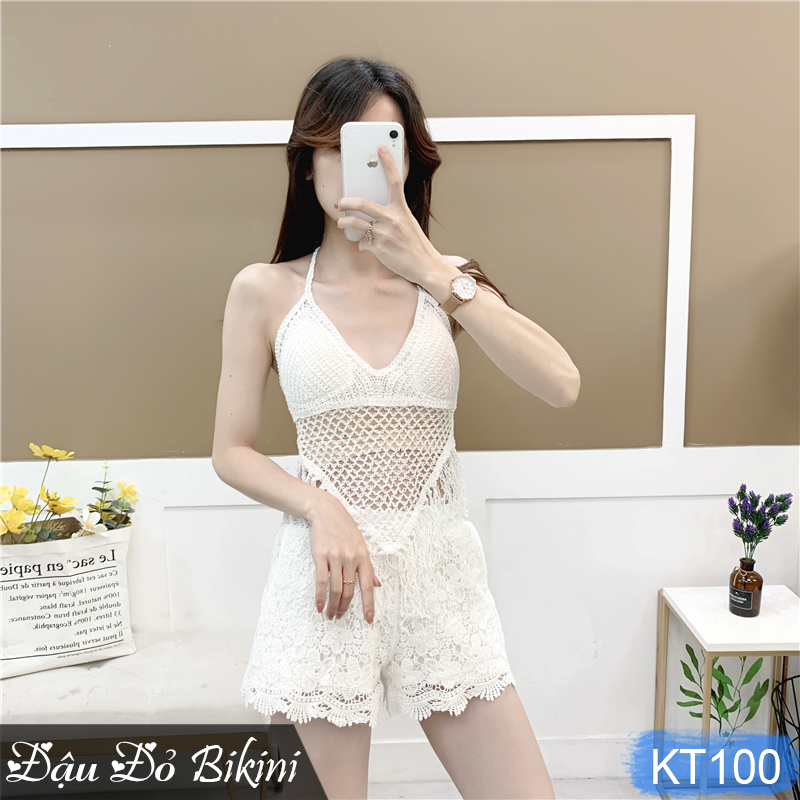 Set bikini len 2 - 3 chi tiết. Áo len móc kín bụng, che khuyết điểm. Đồ bơi len ren đi biển mẫu mới, hàng cao cấp, chất đẹp | KT100