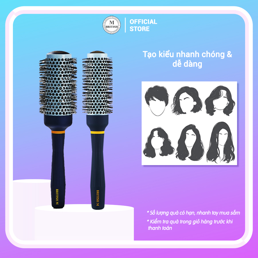 Lược Tròn Tạo Phồng, Sấy Tạo Kiểu Cao Cấp Hàn Quốc Cho Nam Nữ British M Hot Curling Ceramic Brush - 43 Mm