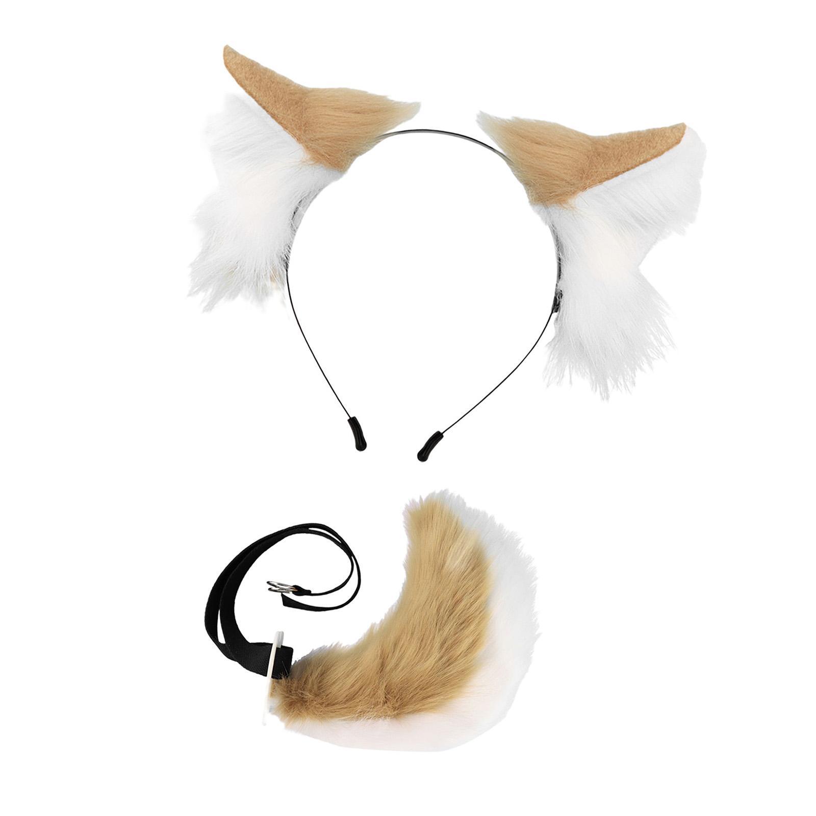 Cats Ears and Long Tail Decor Dress up Plush Hair Hoop Cosplay Set for Children Adults Party Carnival