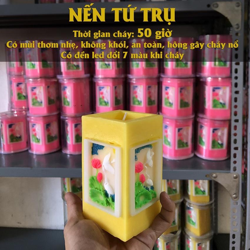 Nến Tứ Trụ Hoa Văn Có Đèn Led - Nến Phong Thủy Trang Trí Cao Cấp