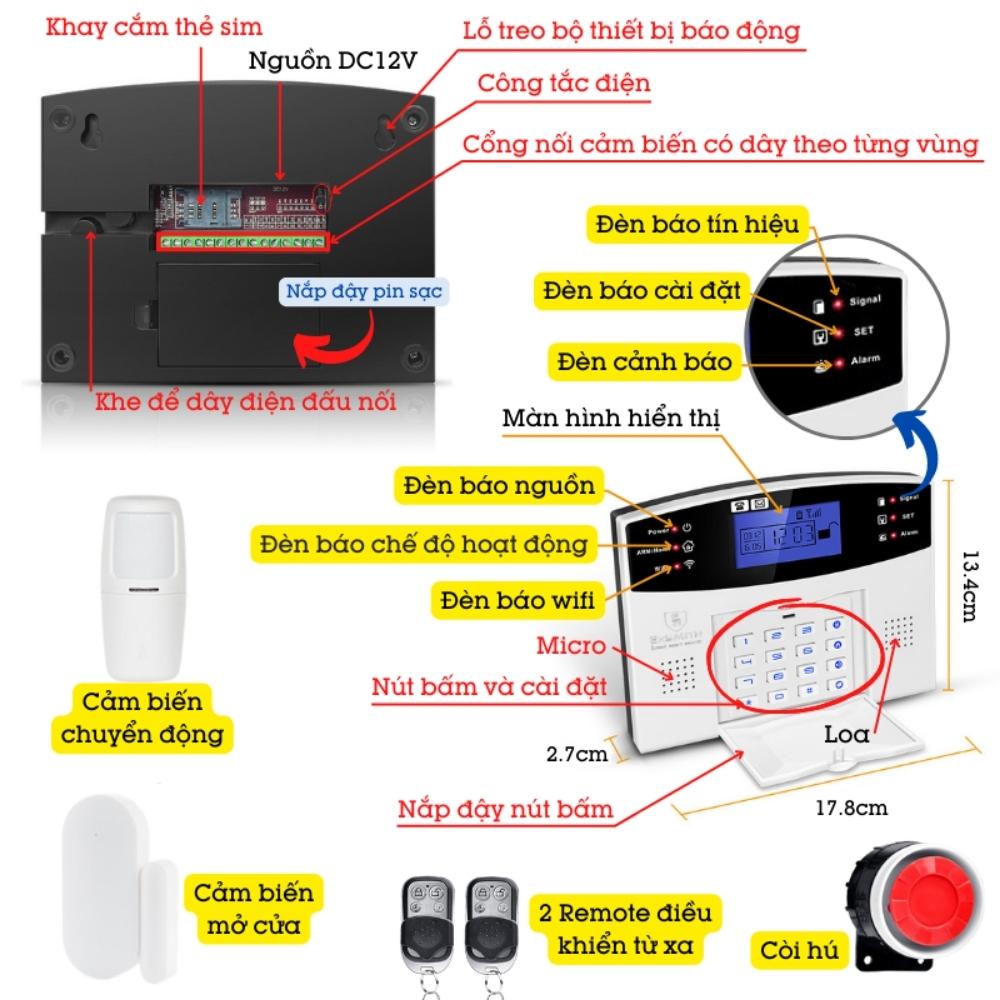 Bộ thiết bị báo trộm qua điện thoại trung tâm báo động chống trộm dùng sim + wifi Exsmith ES1719