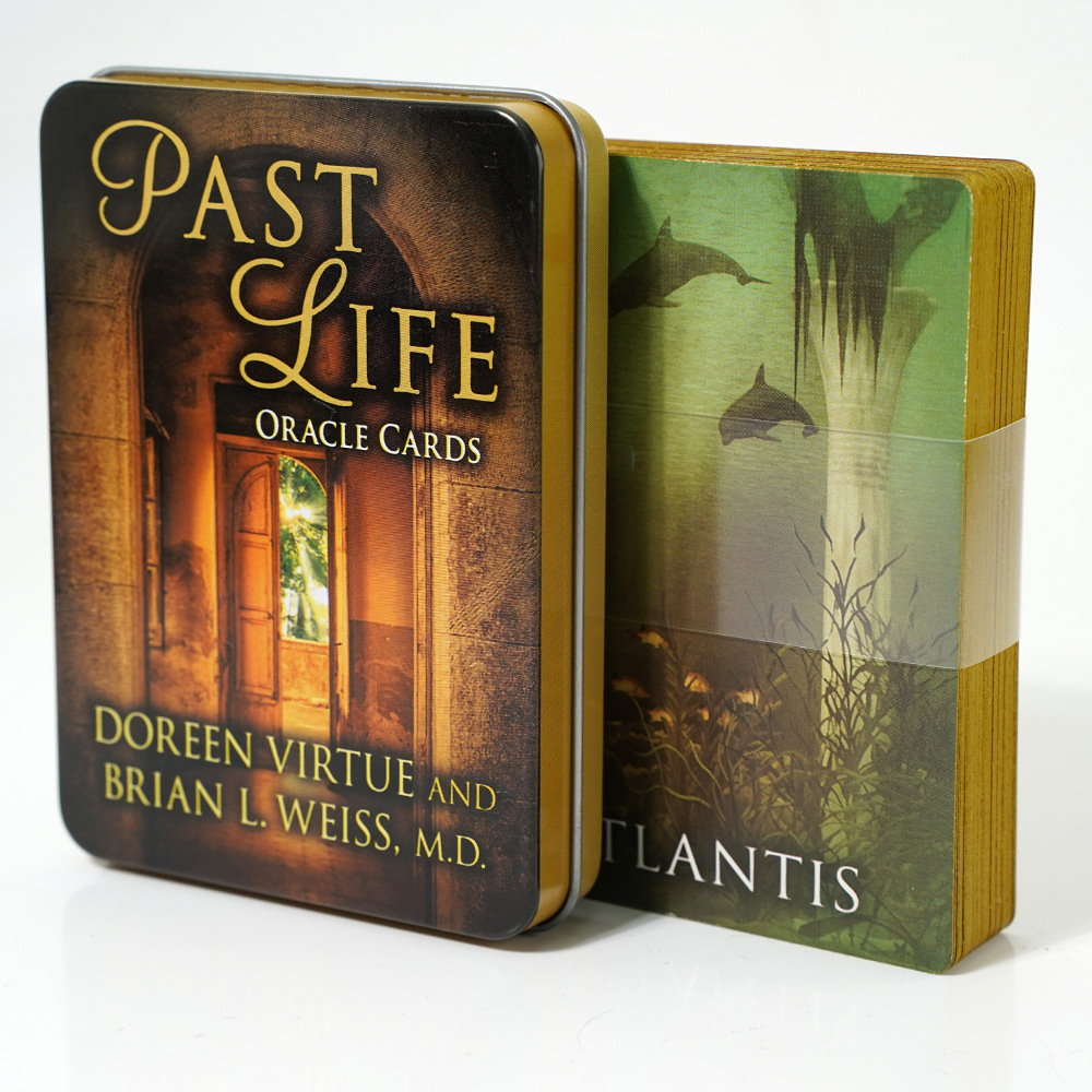 [Mạ Cạnh] Bộ Bài Past Life Oracle Hộp Thiếc Mạ Cạnh Vàng 44 Lá Đá Thanh Tẩy