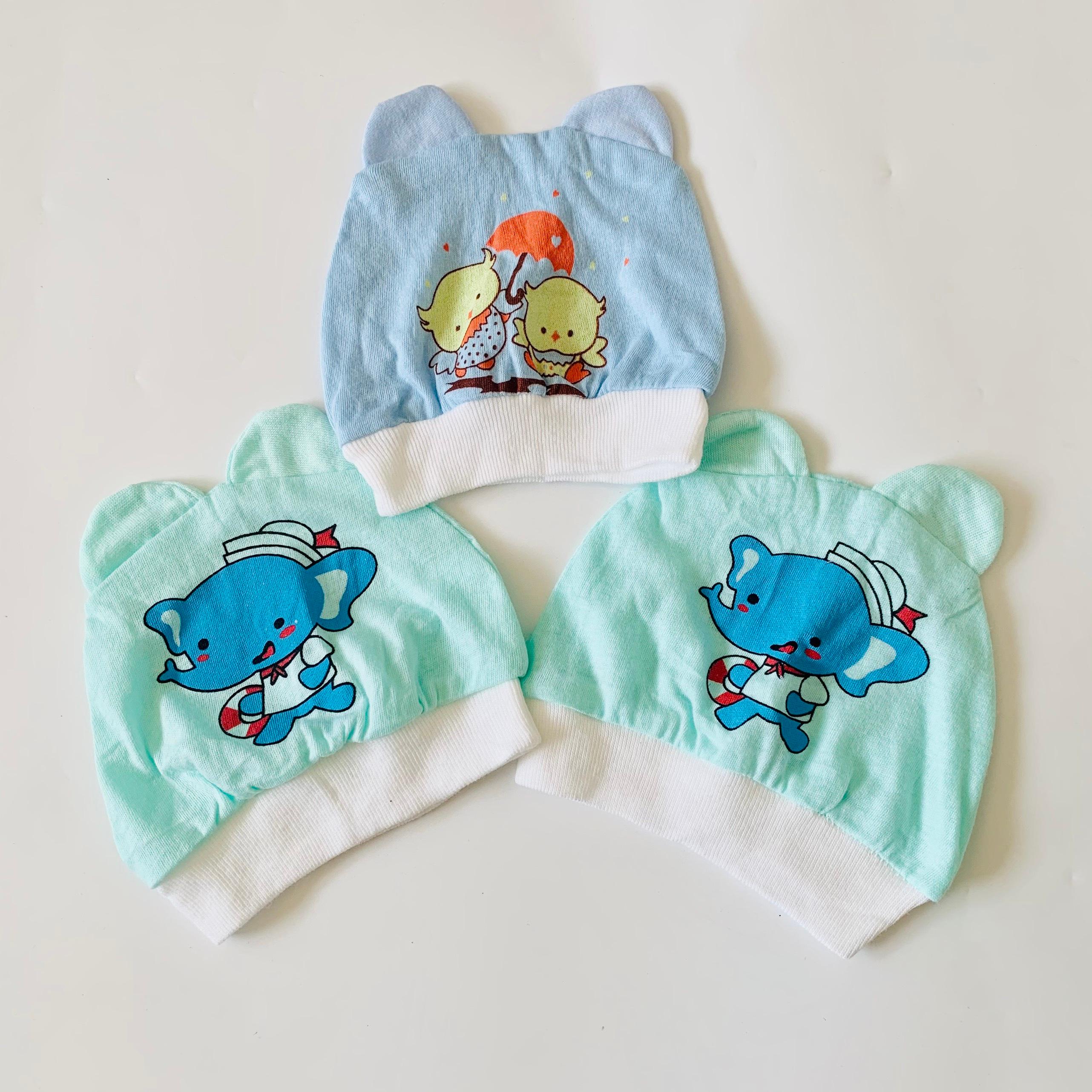 Mũ sơ sinh chất liệu cotton loại mỏng có tai hình thú cho bé từ 0-3 tháng tuổi