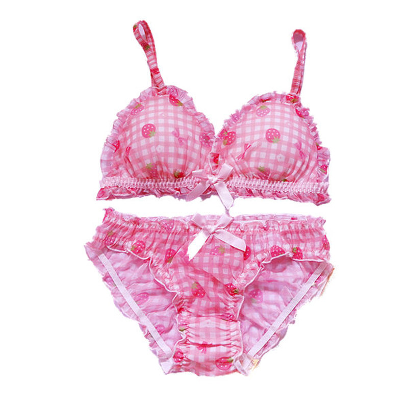 Nhật Bản Dễ Thương Áo Lót Quần Đùi Bộ Đồ Lót Lolita Bé Gái Kẻ Sọc Hồng Hoa Lưới Gợi Cảm Dâu In Áo & Quần Lót Áo Lót Nữ