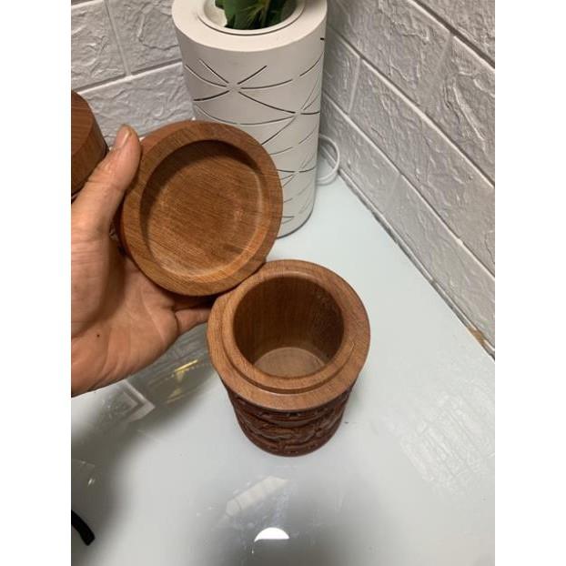 Hộp chè tròn gỗ hương nguyên khối