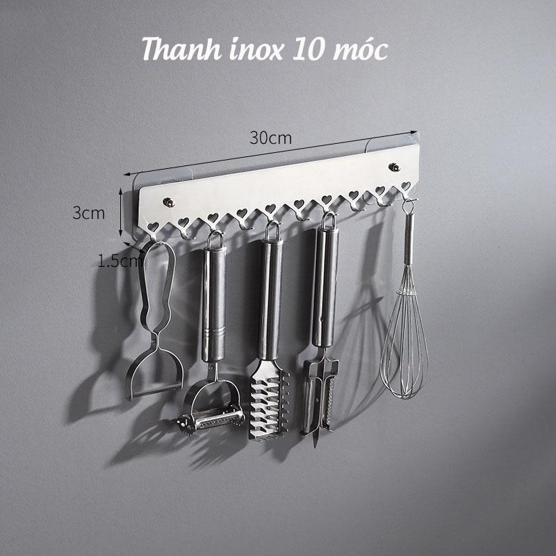 Thanh Treo Đồ 10 Móc Inox 304 Dán tường, Móc Treo Vật Dụng Dán Tường Siêu Chắc