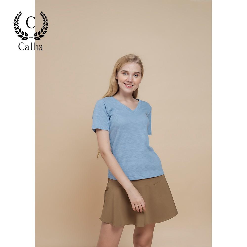 Áo thun nữ Callia Lisa Blue cổ V tay ngắn (Xanh)