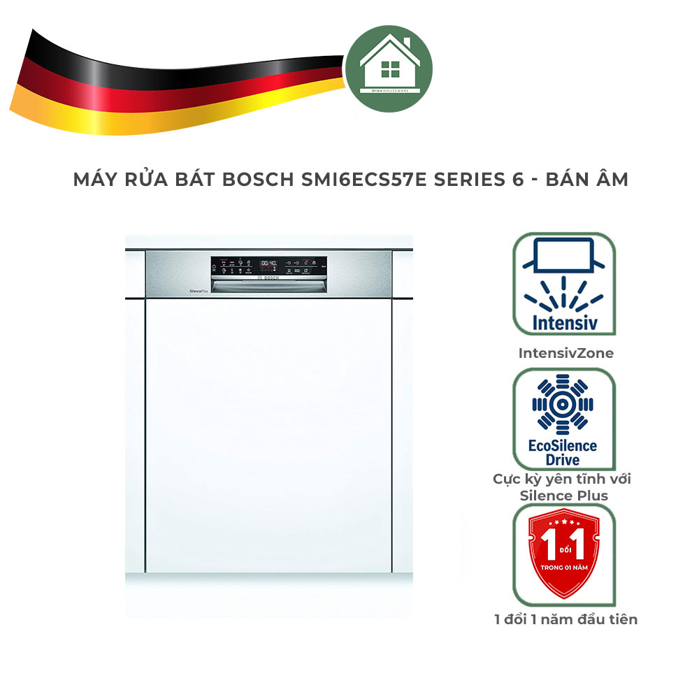 Máy Rửa Chén  Bosch SMI6ECS57E Serie 6 Bán Âm - Hàng Nhập Khẩu Đức - Made In Germany