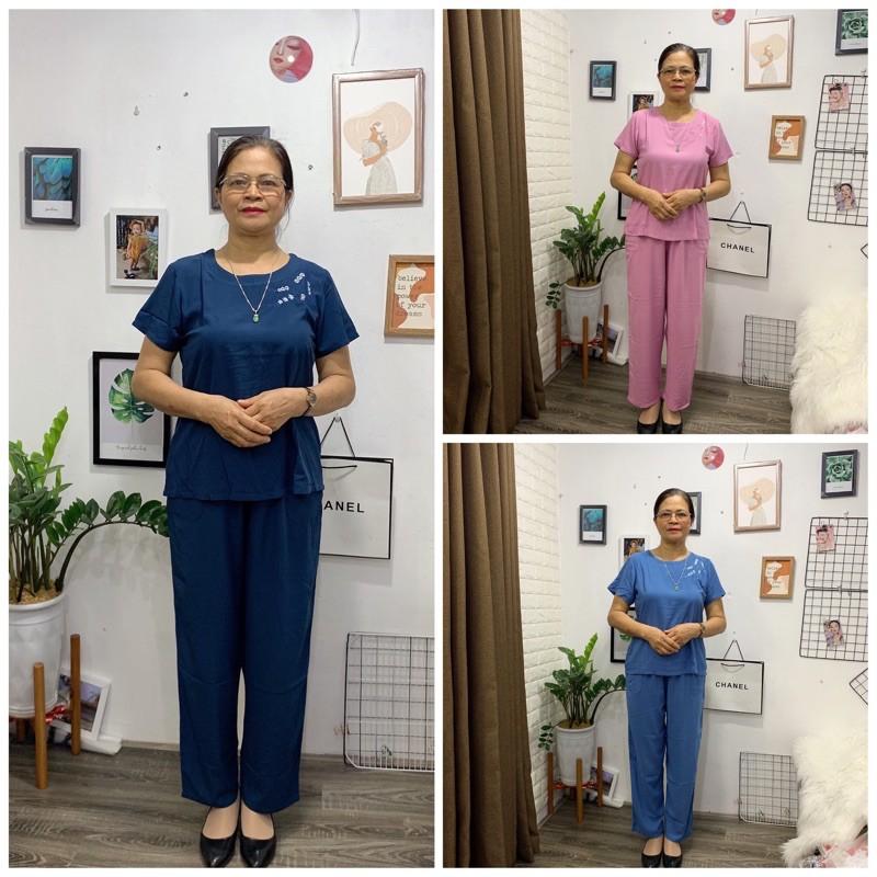 Bộ Lanh Thêu Cao Cấp Trung Niên Bộ Tặng Mẹ Vải Tole Việt Thắng