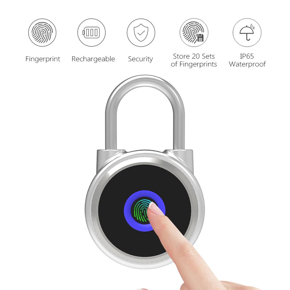 Ổ khóa vân tay IP65 Chống thấm nước 20 nhóm Dấu vân tay có thể sạc lại