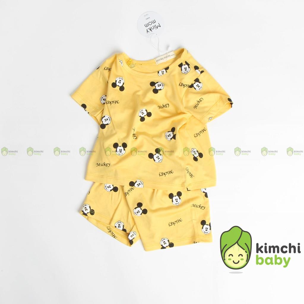 Đồ Bộ Bé Trai, Bé Gái Minky Mom Vải Thun Lạnh Họa Tiết Mickey In Nhỏ Dễ Thương, Bộ Cộc Tay Cho Bé Mặc Nhà Mùa Hè MKM2127