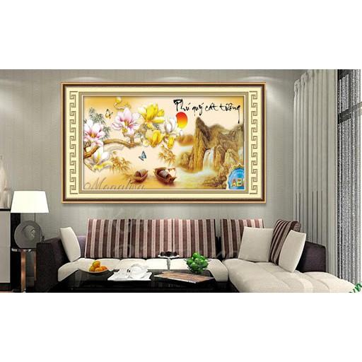 Tranh Đính Đá PHÚ QUÝ CÁT TƯỜNG . Kích Thước: 1m x 50cm